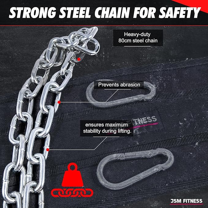 Dip Belt for Weight Lifting with a Quick Closure Steel Buckle, Weighted Belt for Pullups & Dips for Men, with Durable Chain and Carabiners, Weightlifting, Squat, Bodybuilding