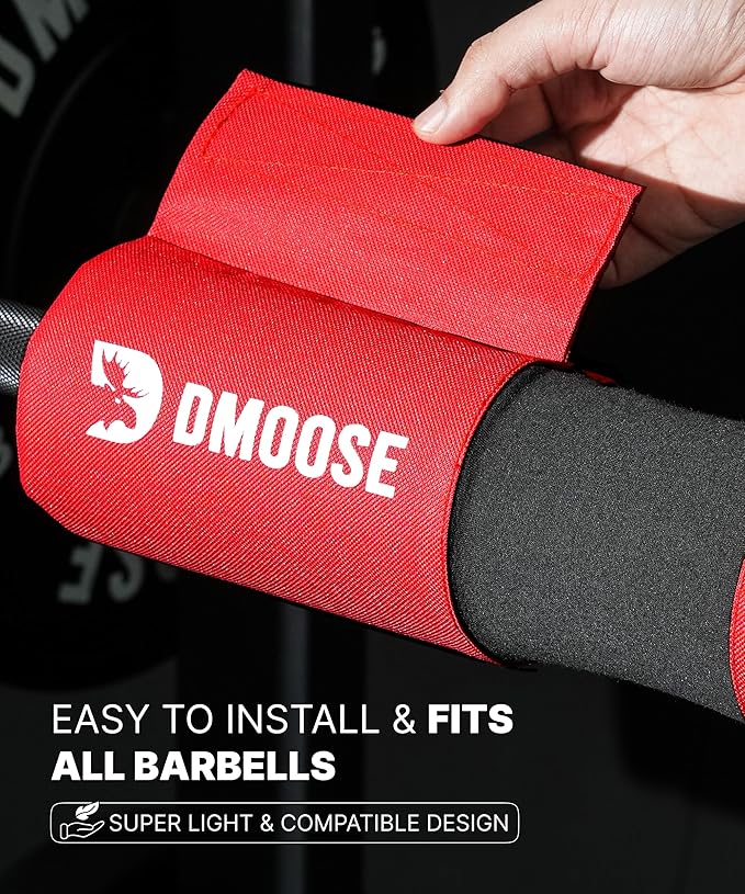 DMoose Fitness Barbell Pad for Hip Thrust, Squat & Lunges - Non-Slip Thick Foam Cushion for Neck and Back Support with Two Straps - Hip Thrust Pad for Leg Day - Fits All Olympic Bars and Smith Machine