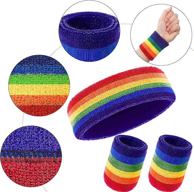 WILLBOND 3 Pcs Sweatbands Set 80s 90s Neon Sports Headband Tennis Striped Sweat Band Sports Competitions Games for Men Women Party Supplies
