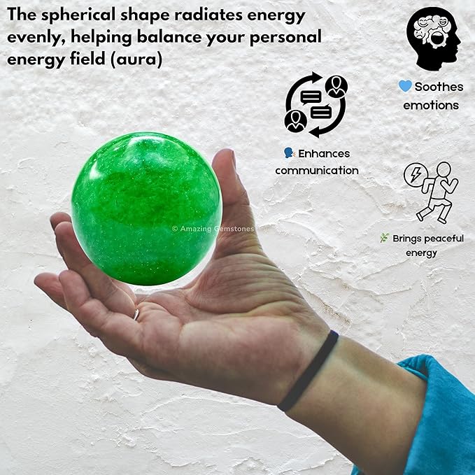 Amazing Gemstone Green Strawberry Quartz Crystal Ball with Stand - 2 Inches Crystal Sphere Meditation Balls for Witchcraft and Decorative Balls