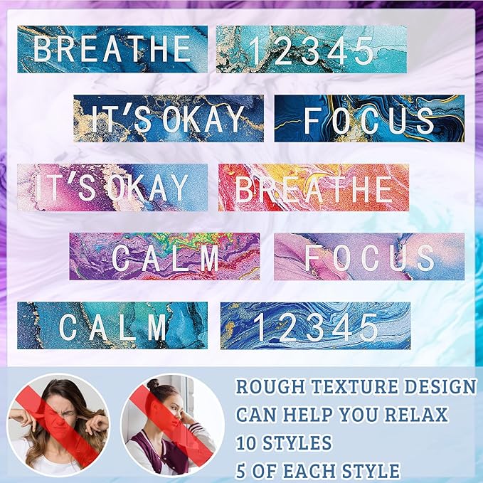 Crtiin 50 Pieces Anxiety Sensory Stickers for Anxiety Relief Items Mental Health Stickers Fidget Textured Strips for Office Classroom Desk Relieve Adult Stress(Trendy Style)