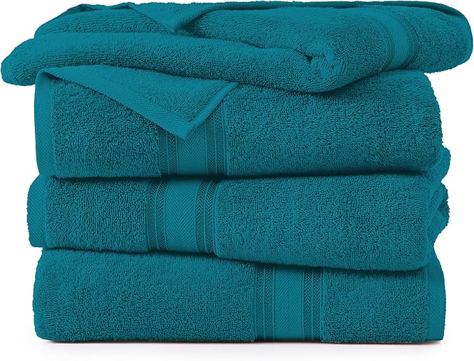 LANE LINEN 100% Cotton 4 Pack Bath Towels Set (30"x60") - Zero Twist, Large Cotton Towels for Bathroom - Quick Dry, Soft & Absorbent Bath Towel Set - Pre Shrunk, Wide Variety of Colors - Sea Port