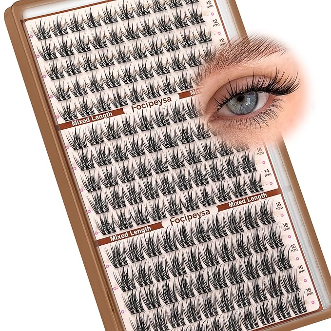 Focipeysa Manga Eyelashes Clusters Wispy Eyelashes Extensions 12-16mm Natural Manga Eyelash Clusters Salon Effect Pestañas Postizas Naturales Spiky Individual Lash Extensions at Home