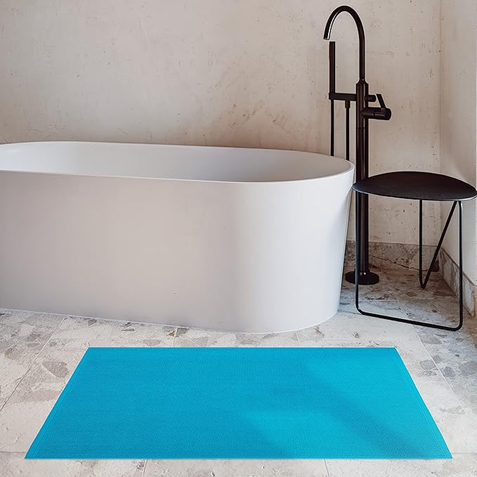 Cotton Paradise 100% Cotton Non Slip Bath Mats for Bathroom, 20x34 inch Soft Absorbent Quick Dry Machine Washable Floor Bath Mat, Aqua Blue Bath Rug