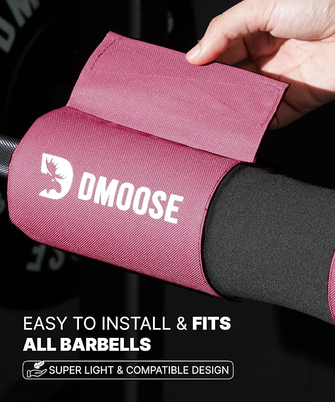 DMoose Fitness Barbell Pad for Hip Thrust, Squat & Lunges - Non-Slip Thick Foam Cushion for Neck and Back Support with Two Straps - Hip Thrust Pad for Leg Day - Fits All Olympic Bars and Smith Machine