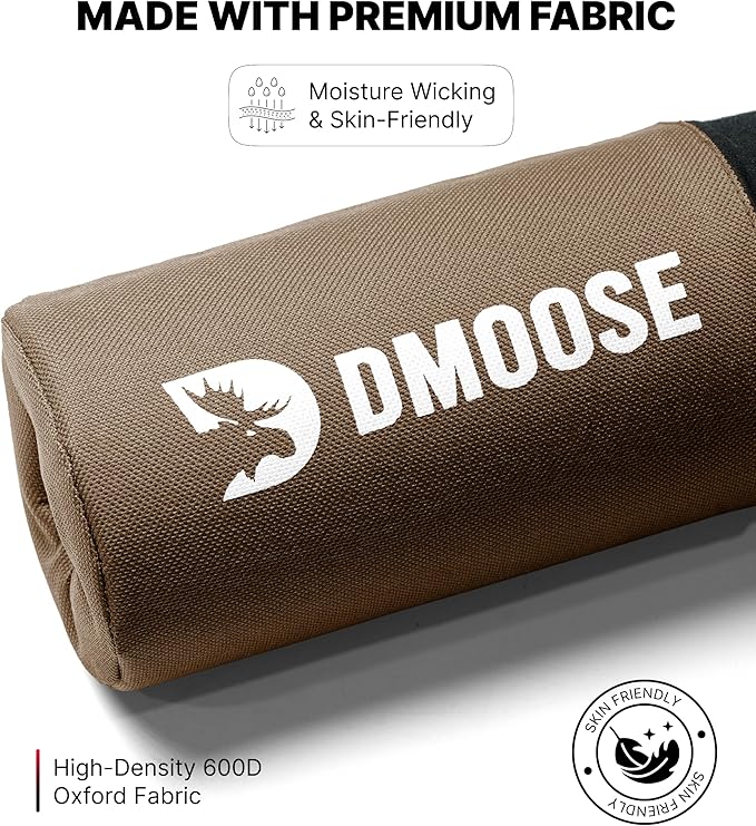 DMoose Fitness Barbell Pad for Hip Thrust, Squat & Lunges - Non-Slip Thick Foam Cushion for Neck and Back Support with Two Straps - Hip Thrust Pad for Leg Day - Fits All Olympic Bars and Smith Machine