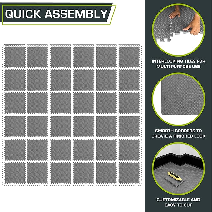 ProsourceFit Puzzle Exercise Mat ½ in, EVA Interlocking Foam Floor Tiles for Home Gym, Mat for Home Workout Equipment, Floor Padding for Kids