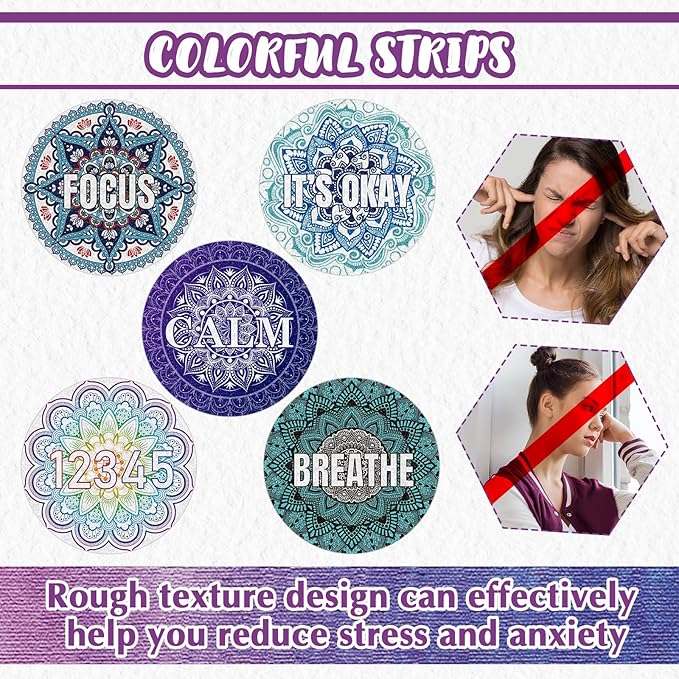 Crtiin 50 Pieces Anxiety Sensory Stickers for Anxiety Relief Items Mental Health Stickers Fidget Textured Strips for Office Desk Relieve Adult Stress