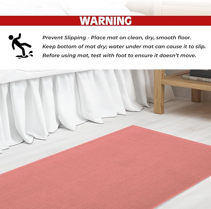 Cotton Paradise 100% Cotton Non Slip Bath Mats for Bathroom, 17x24 inch Soft Absorbent Quick Dry Machine Washable Floor Bath Mat, Coral