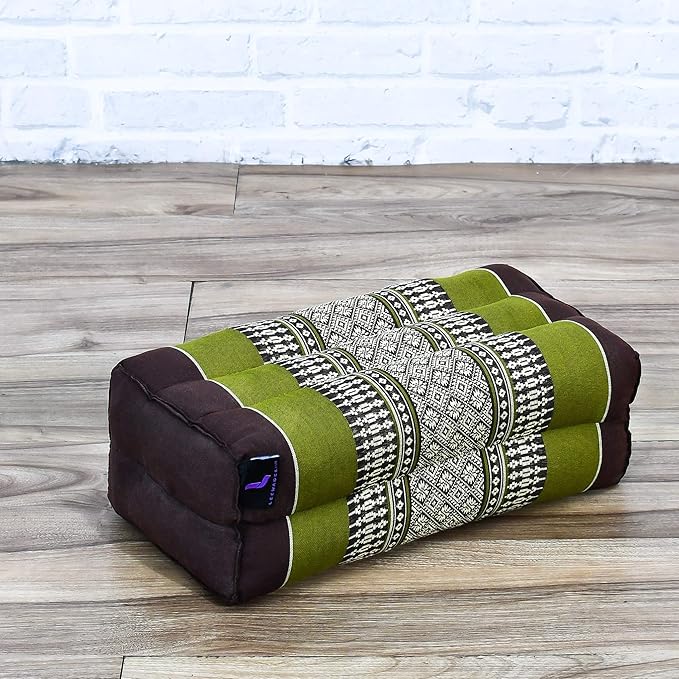 Leewadee Yoga Block – Floor Cushion for Yoga Practice, Meditation Seat Cushion for Workouts Filled with Kapok, 14 x 7 x 5 inches, Brown Green