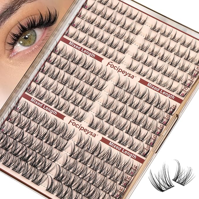 Focipeysa Lashes Wispy Cluster Lashes Natural Lash Clusters 10-16mm Eyelash Clusters Salon Effect Pestañas Postizas Naturales Fairy DIY Individual Eye Lashes Extensions Pack Spiky Lash