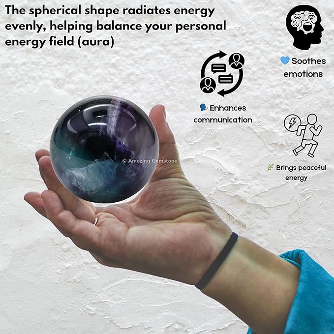 Amazing Gemstone Fluorite Crystal Ball with Stand - 2 Inches Crystal Sphere Meditation Balls for Witchcraft and Decorative Balls