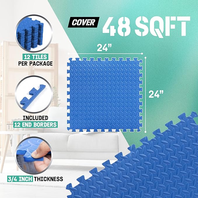Yes4All 24SQFT-120SQFT Puzzle Exercise Mat for Home Gym, EVA Interlocking Foam Floor Tiles with Border for Workout Equipment