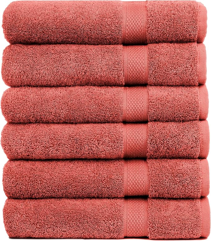 Pleasant Home Bath Towels Set of 6 (24” x 50”) 100% Cotton, 515 GSM | Lightweight, Soft & Absorbent Luxury Towels for Bathroom | for Gym, Pool & Spa | 6 Pack, Red