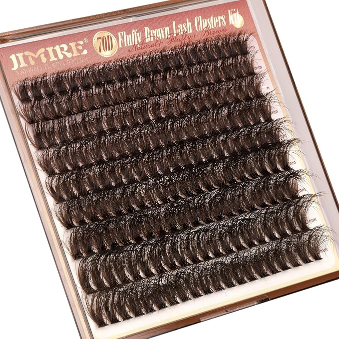 JIMIRE Brown Lash Extension Kit Natural Look Wispy Brown Lash Clusters Individual Lashes with Lash Bond and Seal Wsipy D Curl 10-18MM DIY Eyelash Extension Kit Fluffy Brown Cluster Lashes 180Pcs