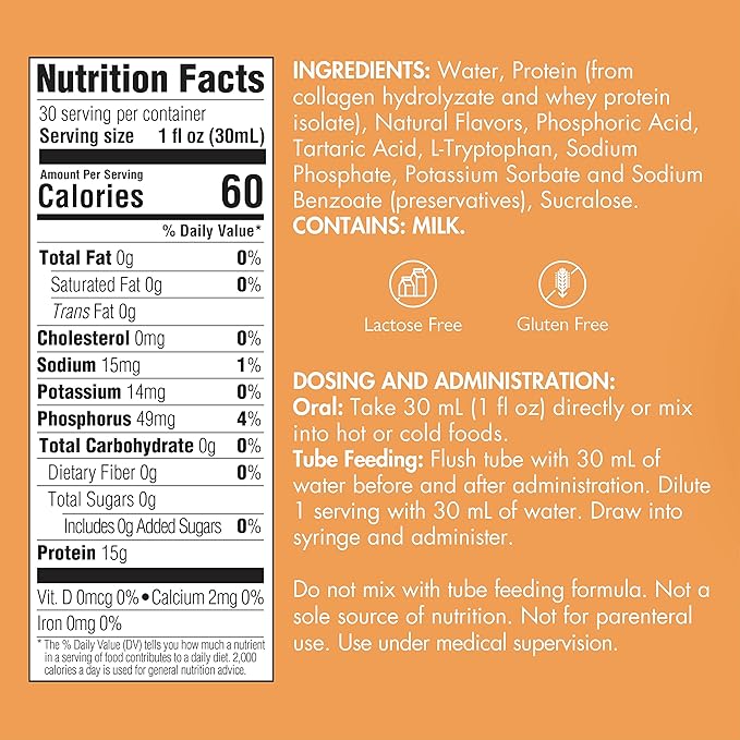 Liquid Collagen Peptides Type I, III 15 Grams Protein per Oz. |Prosource NoCarb Neutral 4 Bottles Pack Medtrition|