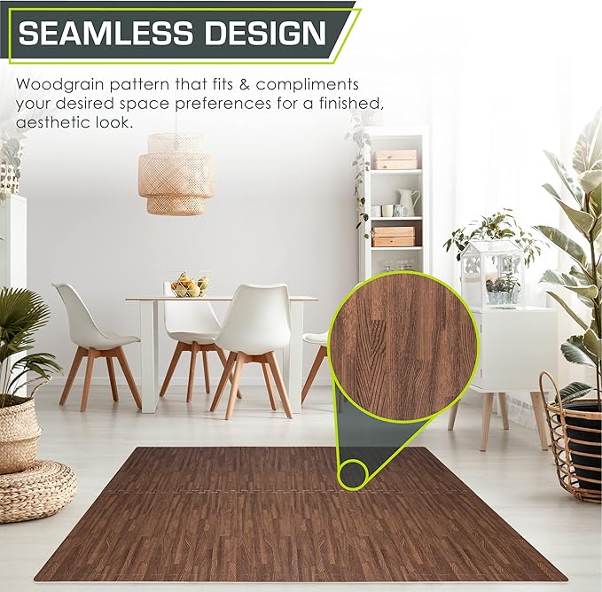 ProsourceFit Wood Grain Puzzle Mat 1/2-in, 6 EVA Foam Interlocking Floor Tiles (24SQ FT) for Secure Indoor Room Workout Flooring and Playmat, Dark Oak