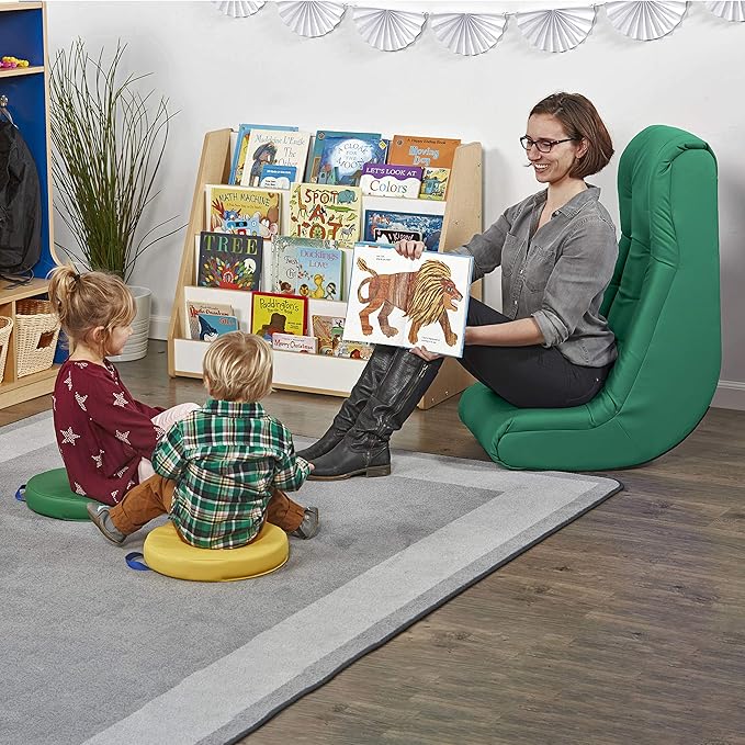 Factory Direct Partners Soft Tufted Floor Rocker - Cushioned Ground Chair for Kids Teens and Adults - Great for Reading, Gaming, Meditating, TV - Green, 10488-GN