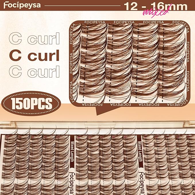 Focipeysa Brown Lash Clusters Spiky Eyelashes Wispy Lash Extensions 12-16mm Manga Eyelash Clusters Salon Effect Pestañas Postizas Naturales Spiky Brown Individual Eyelashes Extensions