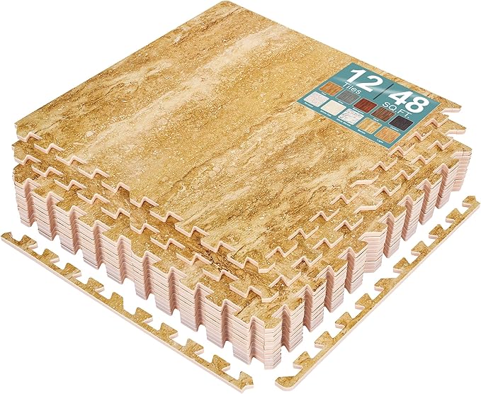 Sorbus Wood Grain Floor Tiles Foam Mat EVA Interlocking Mats Tile 3/8-Inch Thick Flooring Wood Puzzle Exercise Mats w/Borders - Home Playroom Basement, Apartment, Trade Show, Baby, Dance