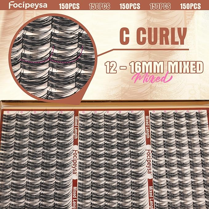 Focipeysa Manga Eyelashes Clusters Wispy Eyelashes Extensions 12-16mm Natural Manga Eyelash Clusters Salon Effect Pestañas Postizas Naturales Spiky Individual Lash Extensions at Home