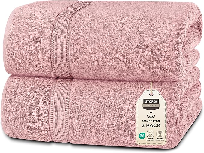 Utopia Towels Luxurious Jumbo Bath Sheet 2 Piece, 600 GSM, 35 by 70 Inches, 100% Ring Spun Cotton, Highly Absorbent and Quick Dry Extra Large Bath Towel, Super Soft Towel, Dusty Pink