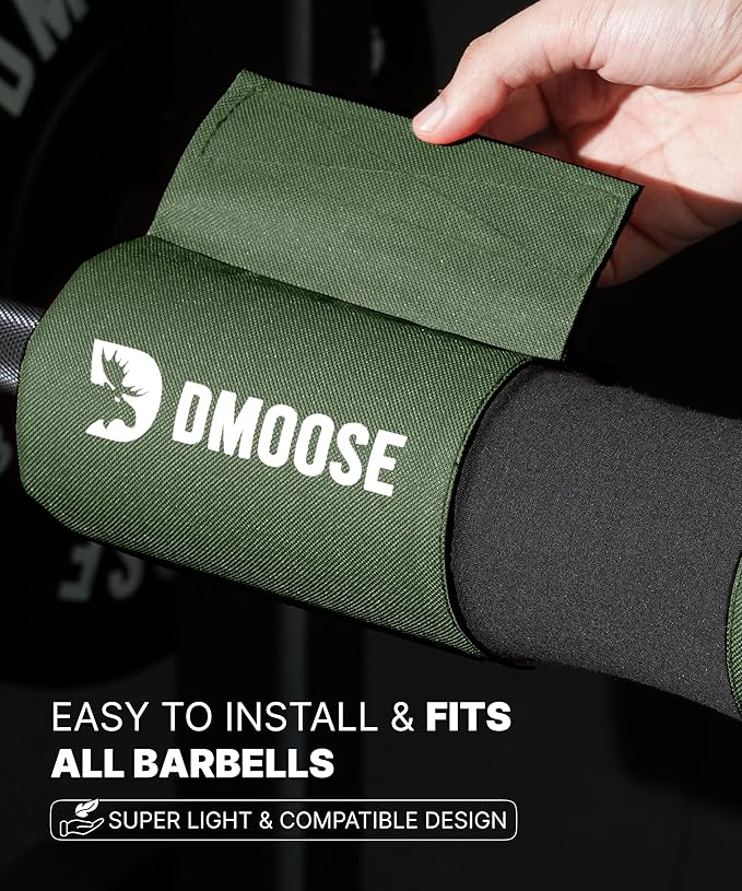 DMoose Fitness Barbell Pad for Hip Thrust, Squat & Lunges - Non-Slip Thick Foam Cushion for Neck and Back Support with Two Straps - Hip Thrust Pad for Leg Day - Fits All Olympic Bars and Smith Machine