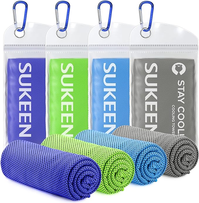 Sukeen [4 Pack Cooling Towel (40"x12"),Ice Towel,Soft Breathable Chilly Towel,Microfiber Towel for Yoga,Sport,Running,Gym,Workout,Camping,Fitness,Workout & More Activities