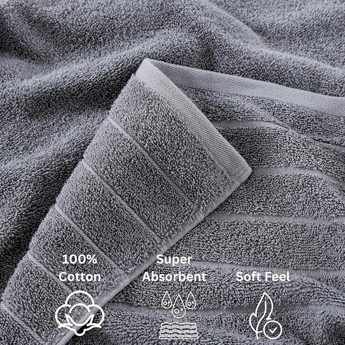 Casa Platino 100% Cotton Luxury Bathroom Towel Set - 18 Pc - Ring Spun, Quick Dry, Soft & Highly Absorbent - 6 Bath, 6 Washcloths, 6 Hand Towels - Remains Plush After Multiple Washes - Cool Grey