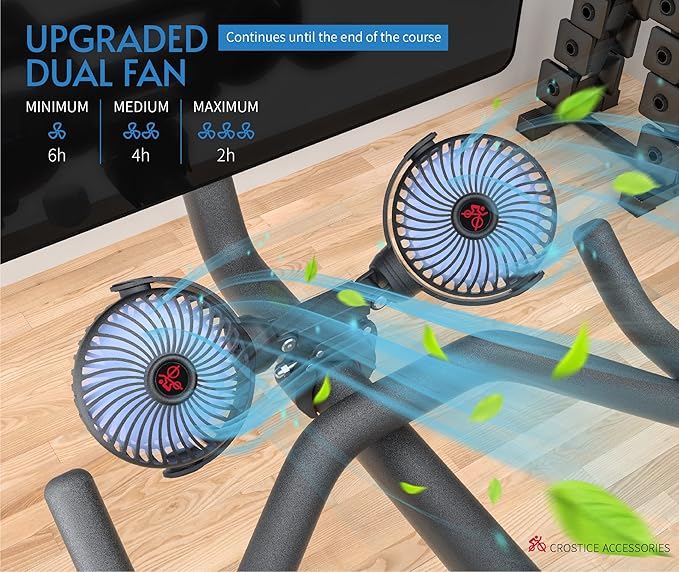 Dual Fan Compatible with Peloton Bike & Bike Plus & Treadmill, 3 Speed and Rechargeable, Adjustable Rotation, Home Gym Accessories for Workout