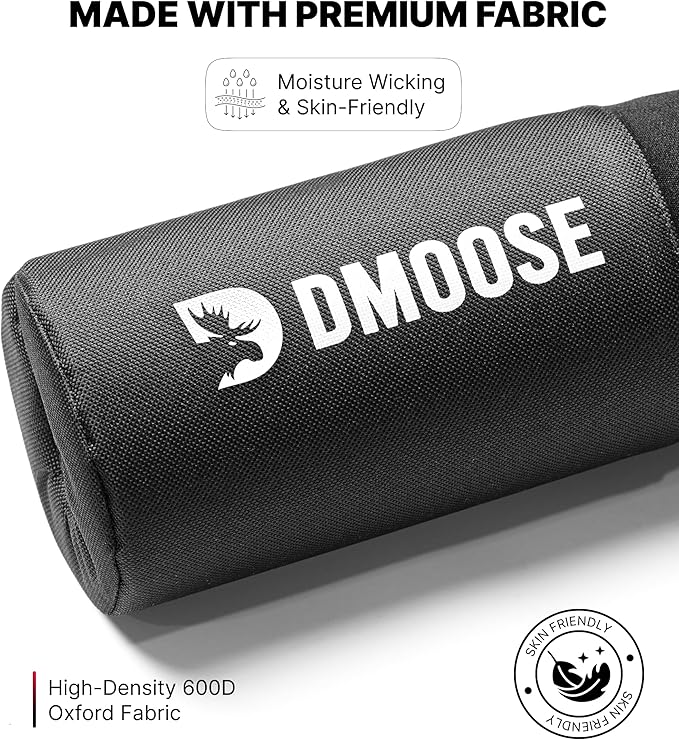 DMoose Fitness Barbell Pad for Hip Thrust, Squat & Lunges - Non-Slip Thick Foam Cushion for Neck and Back Support with Two Straps - Hip Thrust Pad for Leg Day - Fits All Olympic Bars and Smith Machine