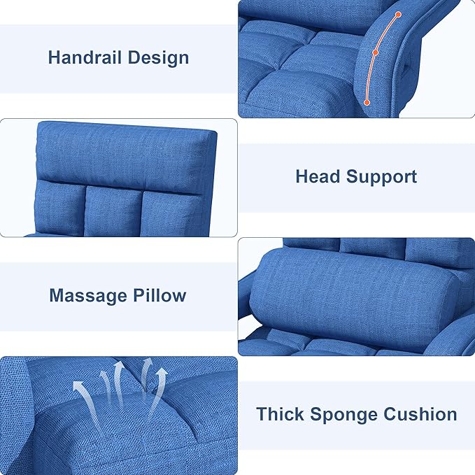 Floor Gaming Chair, 6 Adjustable Position Comfy Chair with Back Support, Ergonomic Chaise Lounge Chair, Meditation Chair with Armrest for Living Room, Bedroom, Blue
