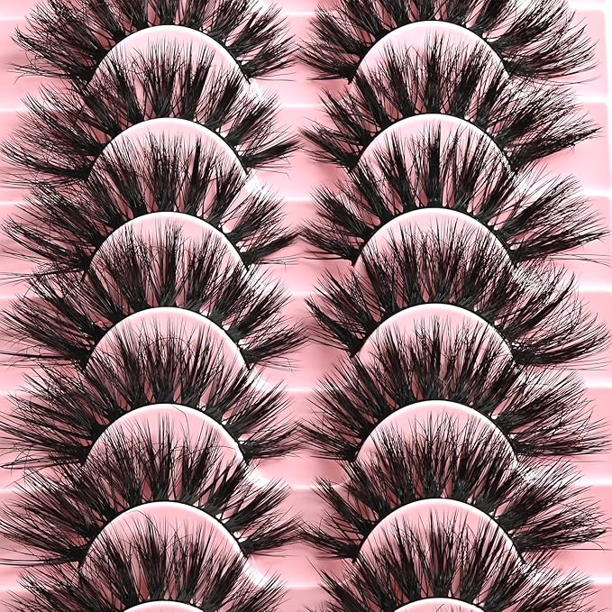 FARRED Cat Eye Lashes Fluffy False Eyelashes 10 Pairs Fake Eyelashes Natural Look Short Natural Lashes Cateye Lash Wispy Volume Eyelash Faux Mink Strip Lashes Pack for Daily Makeup (C8 | 9-17MM)