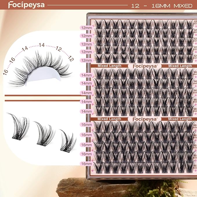 Focipeysa Wispy Lash Clusters Fairy Lashes 12-16mm Eyelashes Clusters Natural Look Lashes Extensions Salon Effect Individual Eyelash Extensions DIY Lash Extension at Home