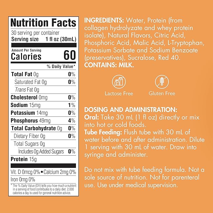Liquid Collagen Peptides Type I, III 15 Grams Protein per Oz. |Prosource NoCarb Berry Punch Bottle Medtrition|