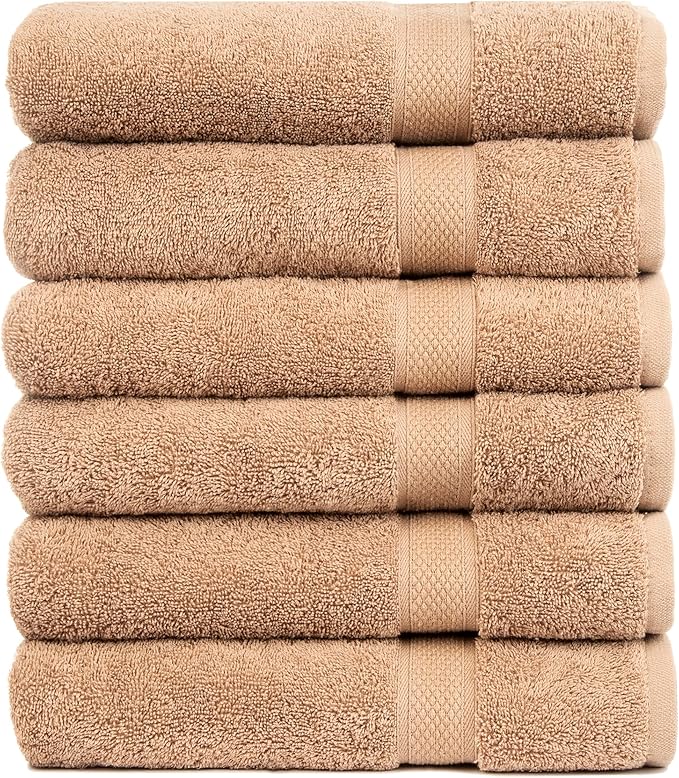 Pleasant Home Bath Towels Set of 6 (24” x 50”) 100% Cotton, 515 GSM | Lightweight, Soft & Absorbent Luxury Towels for Bathroom | for Gym, Pool & Spa | 6 Pack, Mocha