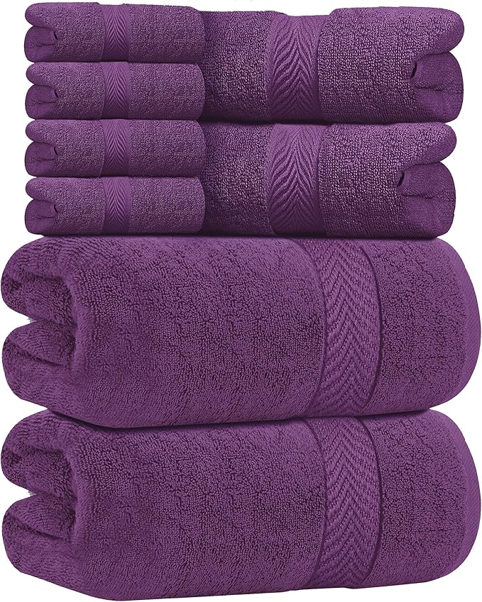 Oakias Premium Towel Set 600 GSM 8 Piece Plum - 100% Ring Spun Cotton Highly Absorbent Towels Set - Super Soft Bathroom Towel Set - Hotel Quality Double Stitched Hem - Ideal for Hotels, Spa, Gyms