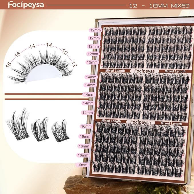 Focipeysa Natural Lash Clusters Wispy Lash Extensions 12-16mm Spiky Manga Eyelash Clusters Salon Effect Pestañas Postizas Naturales DIY Individual Eyelash Extensions at Home