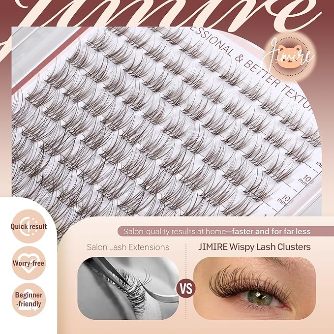 JIMIRE Brown Lash Clusters Wispy Lash Extensions Invisible Lash Band Eyelash Clusters Lightweight Lash Clusters 8-16MM Soft CC Curly Cluster Eyelash Extensions DIY Drak Brown Cluster Lashes at Home