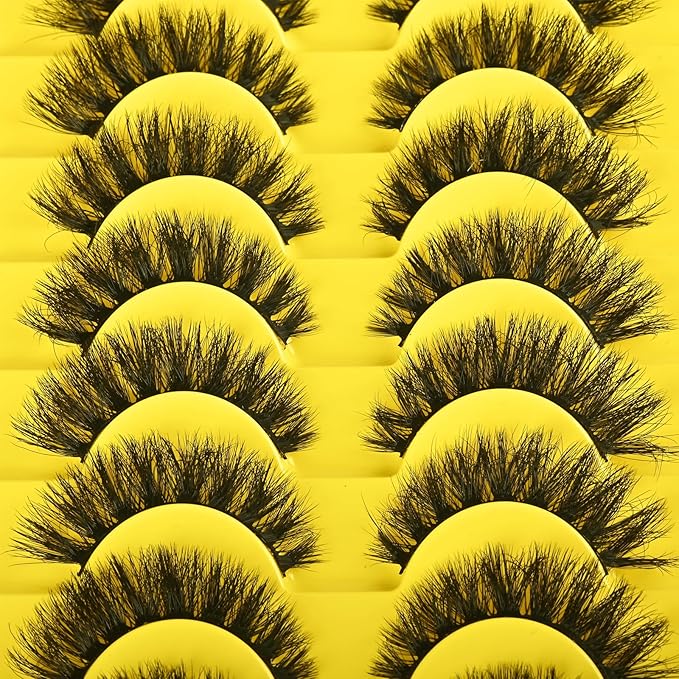 False Eyelashes Short Lashes Full Mink Lash Strips 10 Pairs Fluffy Cat Eye Strip Eyelash Wispy Volume Lashes Pack Fake Cateye EyeLash Natural Look
