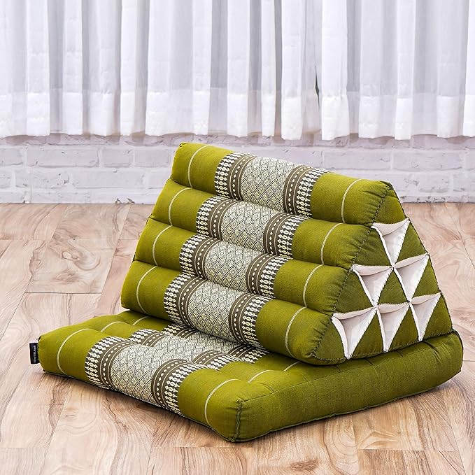 Leewadee 1-Fold Mat with Triangle Cushion – Comfortable TV Pillow, Foldable Mattress with Cushion Made of Kapok, 30 x 20 inches, Green