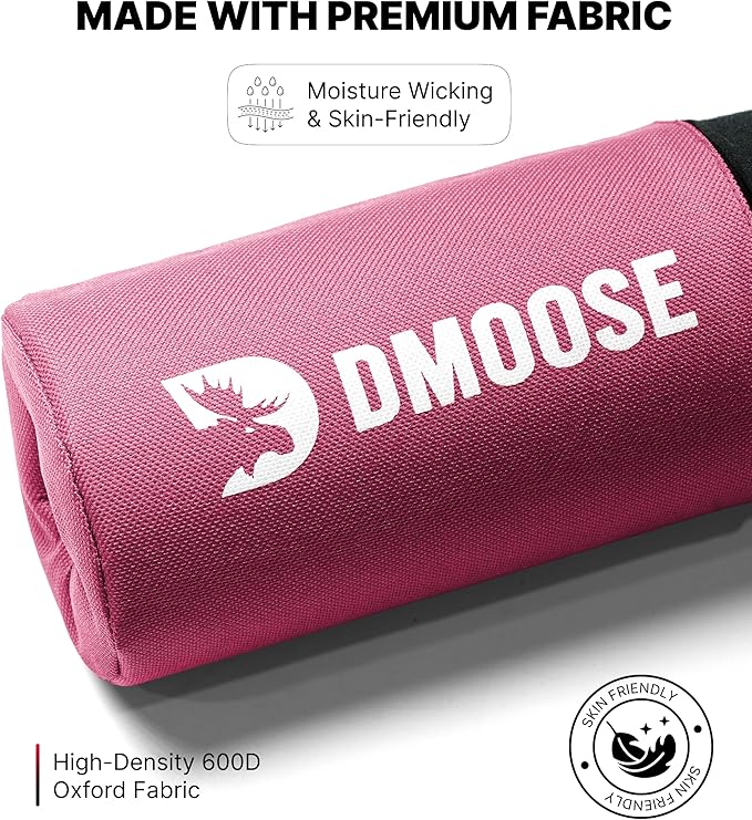 DMoose Fitness Barbell Pad for Hip Thrust, Squat & Lunges - Non-Slip Thick Foam Cushion for Neck and Back Support with Two Straps - Hip Thrust Pad for Leg Day - Fits All Olympic Bars and Smith Machine