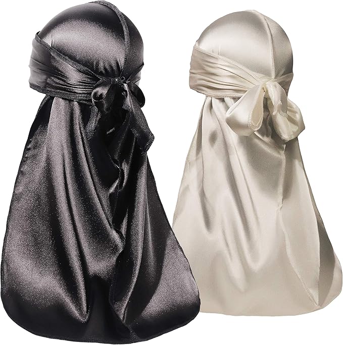 ForceWave 2 Pieces Silky Durag Pack for Men Women Waves, Premium Satin Deluxe Du-rag