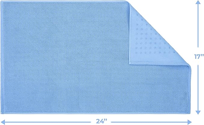 Cotton Paradise 100% Cotton Non Slip Bath Mats for Bathroom, 17x24 inch Soft Absorbent Quick Dry Machine Washable Floor Bath Mat, Sky Blue