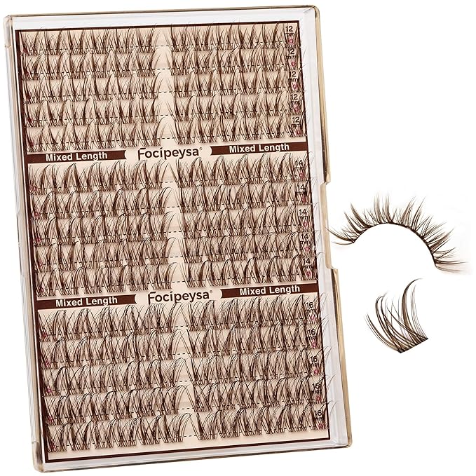 Focipeysa Brown Lash Clusters Spiky Eyelashes Wispy Lash Extensions 12-16mm Manga Eyelash Clusters Salon Effect Pestañas Postizas Naturales Spiky Brown Individual Eyelashes Extensions