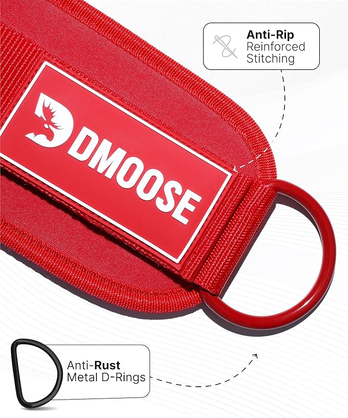 DMoose Fitness Ankle Straps for Cable Machines - One Size Fit with Premium Padding, Glute Kickback Ankle Strap for Women & Men, Cable Attachments for Gym, Booty Workouts, Leg Extension & Hip Abductors