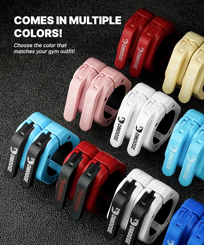 DMoose Fitness Barbell Clips 2 Inch (Pair) - Quick Release Olympic Barbell Clamps & Collars with Anti Slip TRP Grip for Secure Weightlifting and Powerlifting - Weight Clips for Bars at Home or Gym