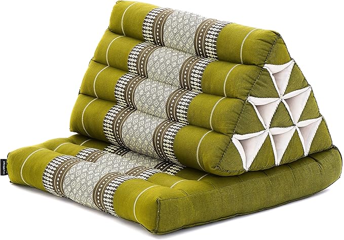 Leewadee 1-Fold Mat with Triangle Cushion – Comfortable TV Pillow, Foldable Mattress with Cushion Made of Kapok, 30 x 20 inches, Green