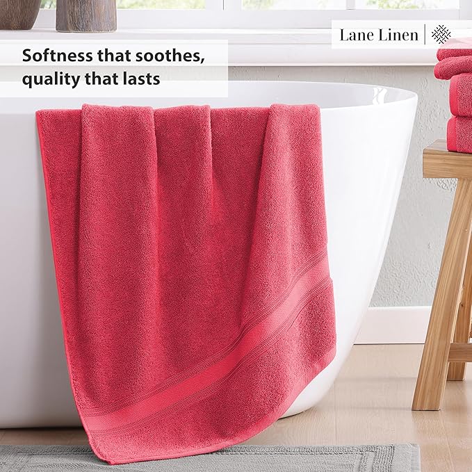 LANE LINEN Luxury 6-Piece Bath Towel Set - 100% Cotton, Quick-Dry, Super Absorbent, Zero Twist - Includes 2 Bath Towels, 2 Hand Towels, 2 Washcloths - Honeysuckle