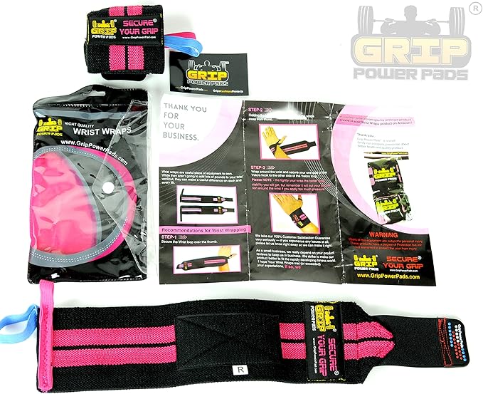 Grip Power Pads Wrist Wraps 2 Wraps for Weight Lifting Wrist Support Cotton Wraps Gym Bandage Straps for Men & Women Premium Quality & PRO Rubber
